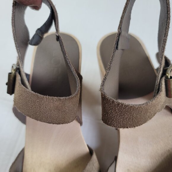 LOFT Criss Cross Leather & Suede Clog Sandals - Picture 16 of 16